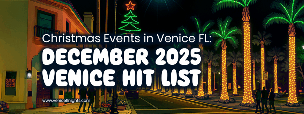 Festive nighttime street in Venice, Florida