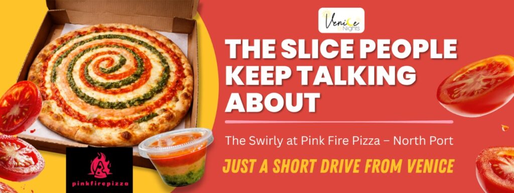 The Swirly signature pizza at Pink Fire Pizza in North Port, a short drive from Venice FL.